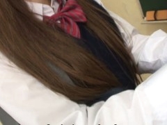 Hawt brunette hair hair student Ria Sakurai gets exposed for school principal after the classes and gets her slit stimulated by vibrator in advance of that sweetheart gives head to him and other professors on her knees and getting banged hardcore in group sex session on the desk